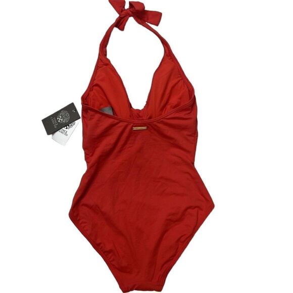 NEW - VINCE CAMUTO Women's Poppy Red Knot-Front Tie Halter One Piece Swimsuit 4 - Picture 5 of 8